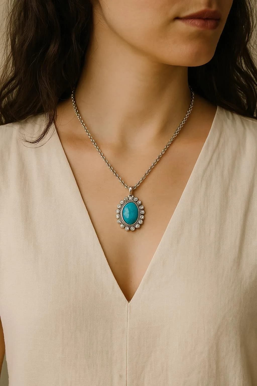 Sterling Silver 925 Real Turquoise Pendant Necklace in 925 sterling silver, view 1