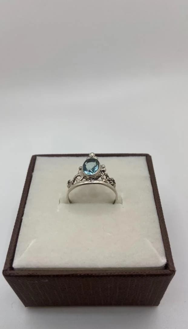 Sterling Silver Aquamarine & White Topaz Ring in 925 sterling silver, view 1