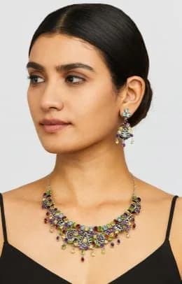 Sterling Silver Multi-Gemstone Collar Necklace and Earring Set in 925 sterling silver, view 1