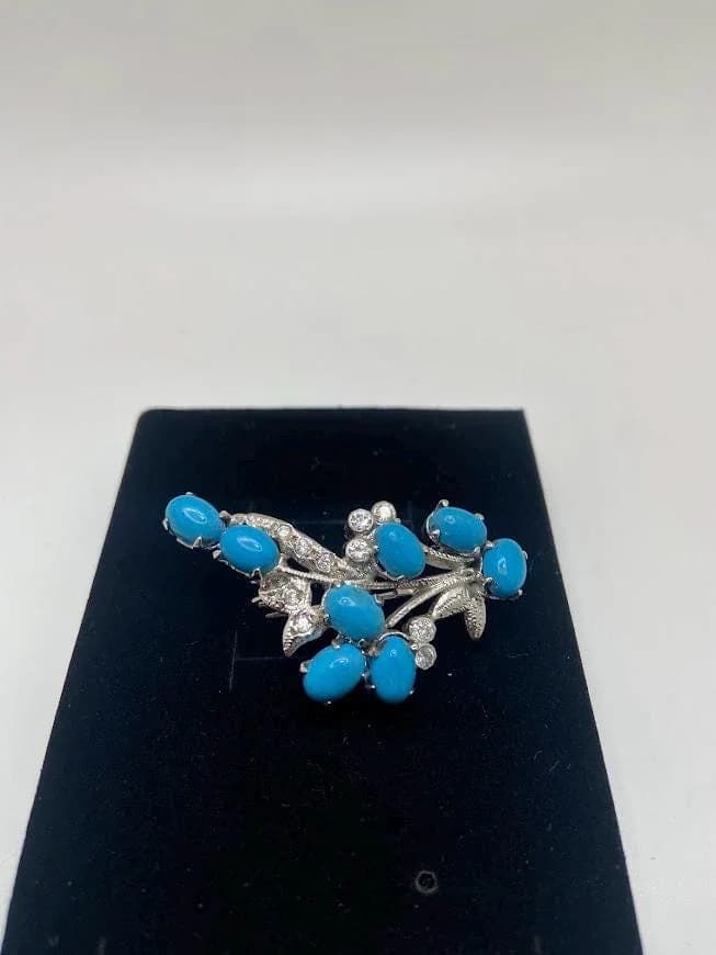 Turquoise & Zircon Brooch + Pendant 2-in-1 in 925 sterling silver, view 1