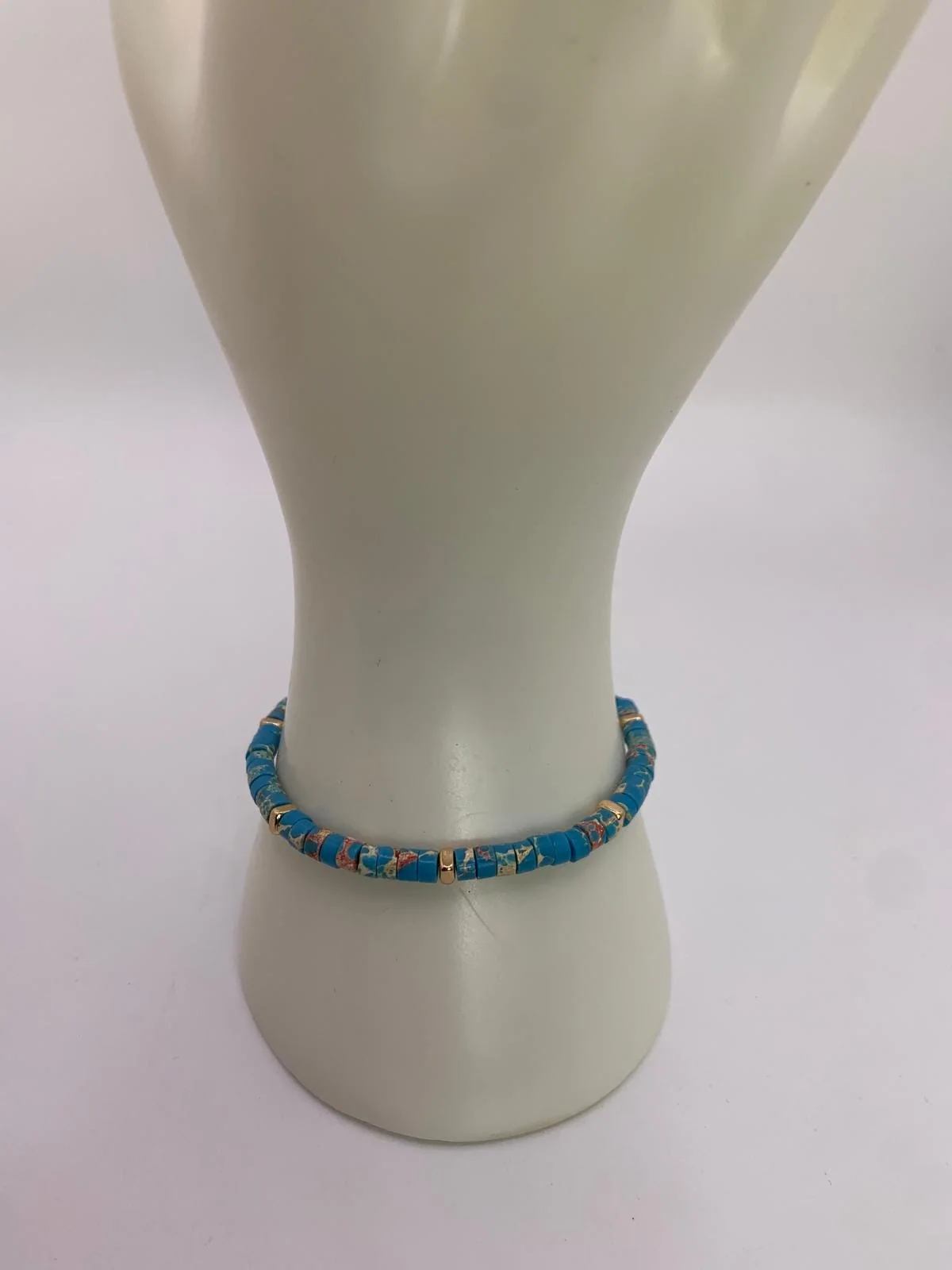 Turquoise Bead Bracelet with Gold Accent in 925 sterling silver, view 1
