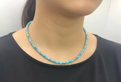 Turquoise Heishi Bead Necklace with 14ct Gold-Toned Accents in 925 sterling silver, view 1