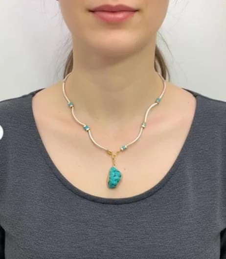 Turquoise Stone Necklace with 925 Sterling Silver Lock & 14K in 925 sterling silver, view 1