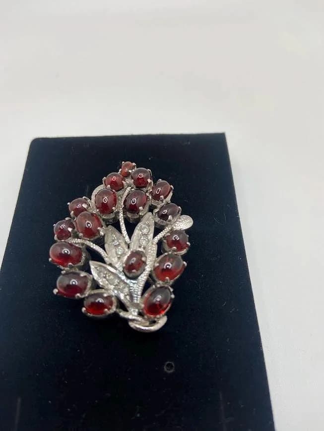 Vintage Handmade Garnet & Zircon 925 Sterling Silver Rhodium in 925 sterling silver, view 1